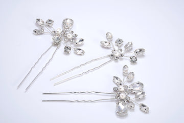Swarovski Crystal Bridal Hair Pins - Flower And Pearl Garden Of Heaven - Set of 3